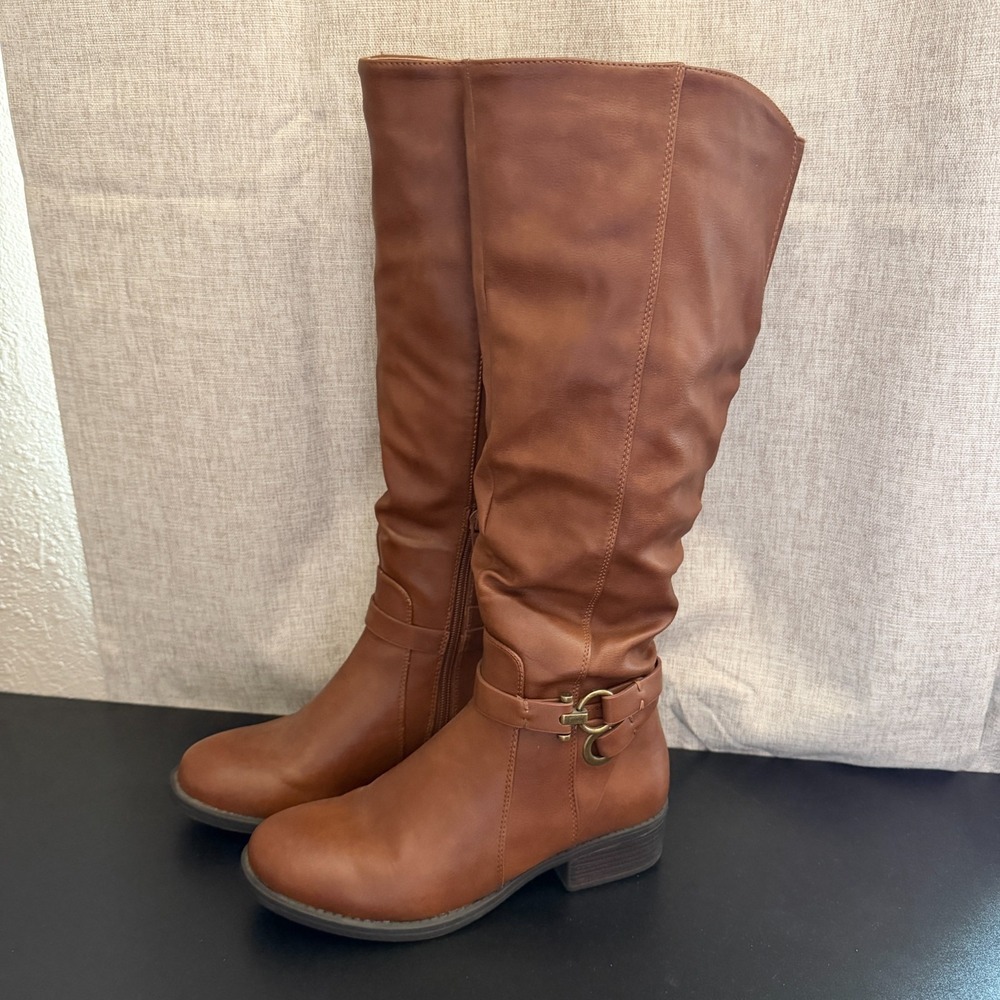 Apt. 9 Slouch Riding Boots Womens 7.5 M Brown Kohls Side Zip Casual Cozy Fall